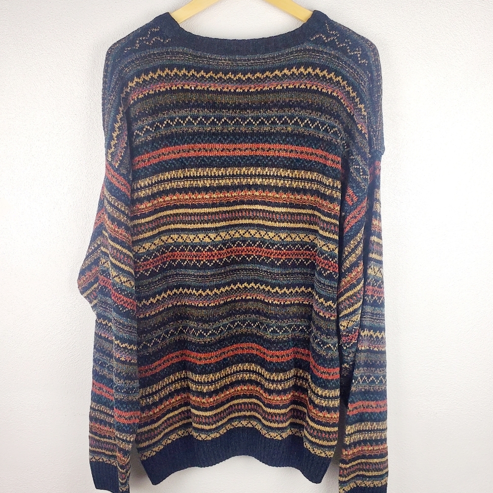 Vintage 90s Ivy Crew Pullover Crewneck Multicolor Sweater Indie Grandpa Fall XXL - Picture 3 of 15
